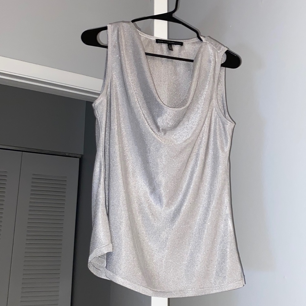 White House Black Market- Sleeveless Shimmer Silver Top